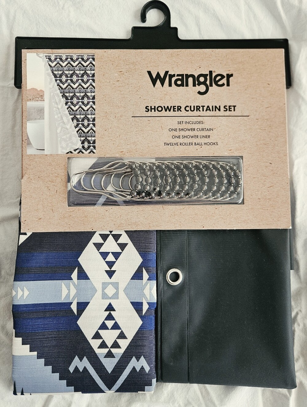 Wrangler Shower Curtain Set - Navy Aztec Print